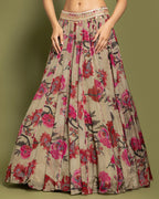 SAGE GREEN FLORAL PRINTED LEHENGA SET