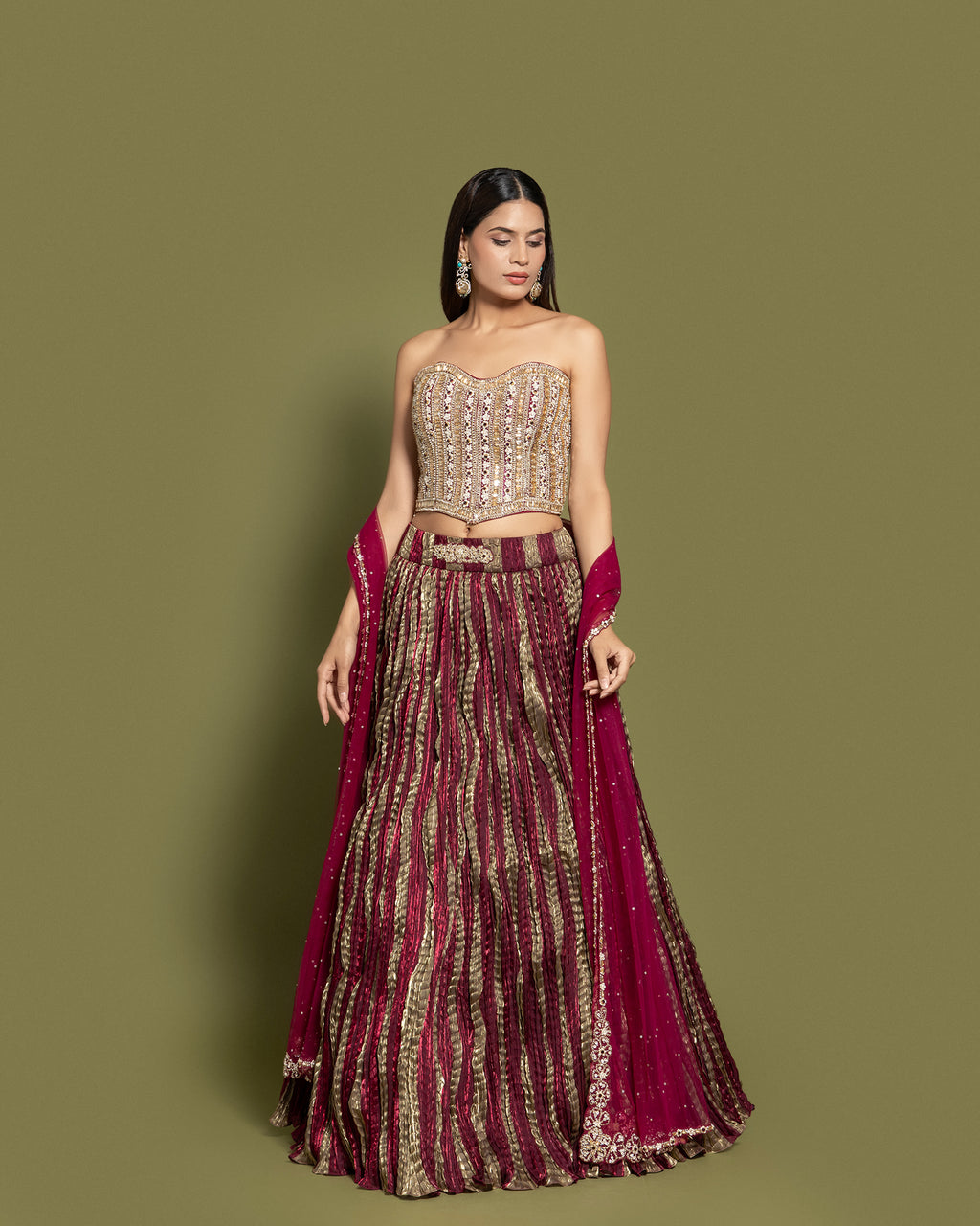 WINE EMBELLISHED CORSET LEHENGA SET
