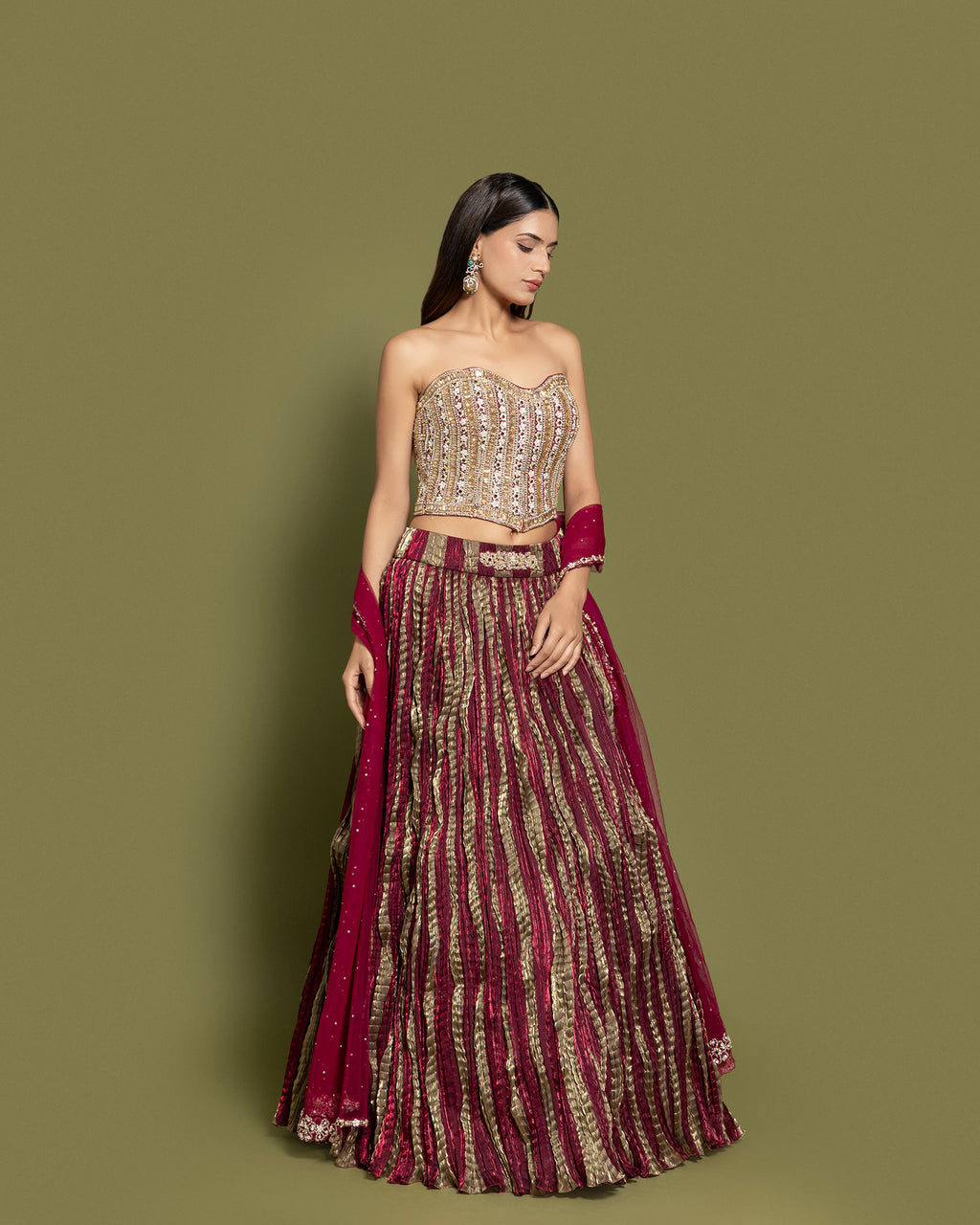 WINE EMBELLISHED CORSET LEHENGA SET