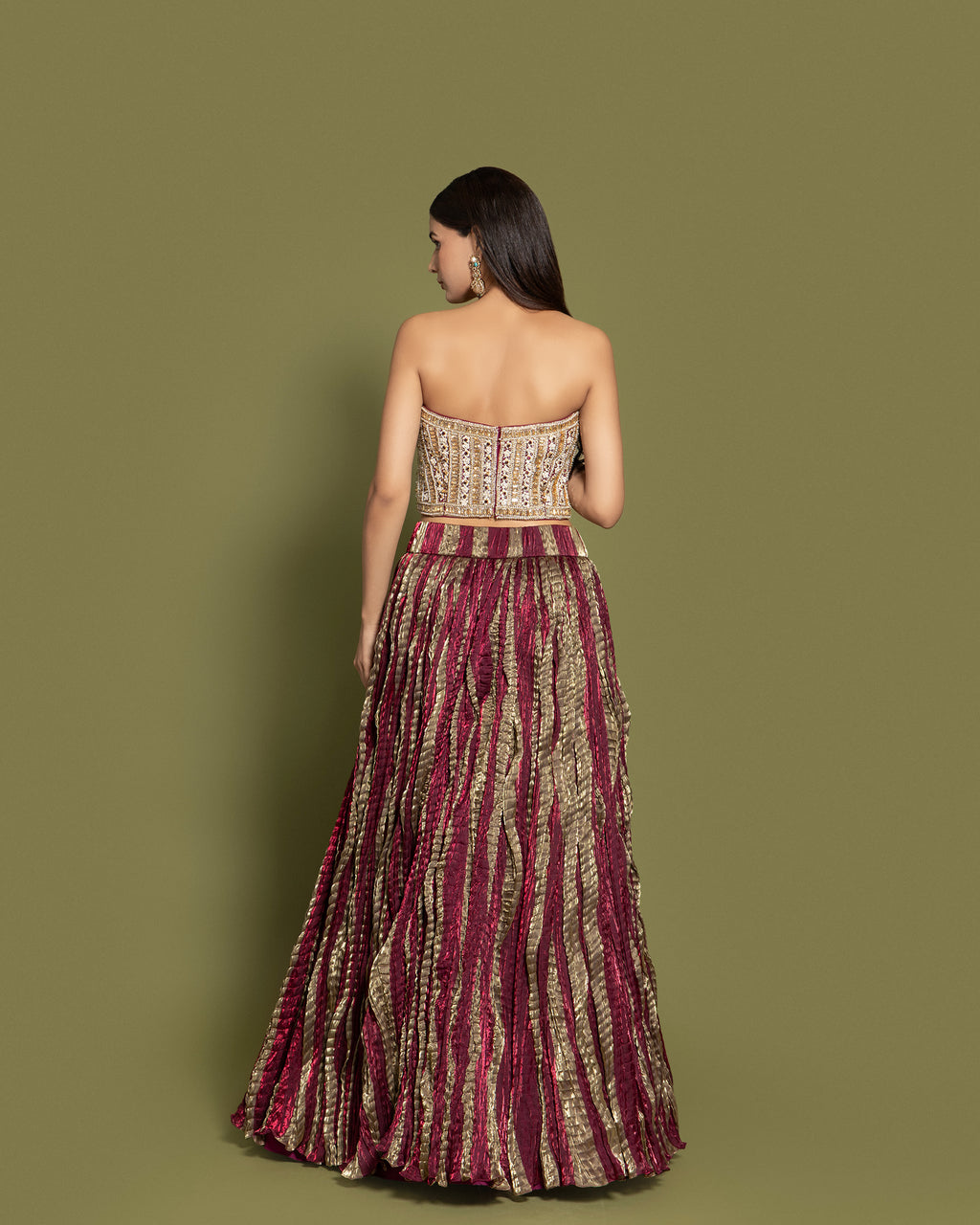 WINE EMBELLISHED CORSET LEHENGA SET