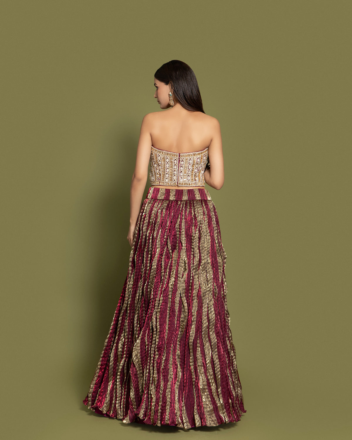 WINE EMBELLISHED CORSET LEHENGA SET