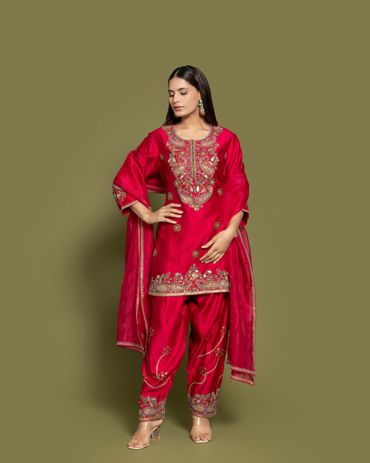 CARMINE RED FARSI SALWAR SUIT SET