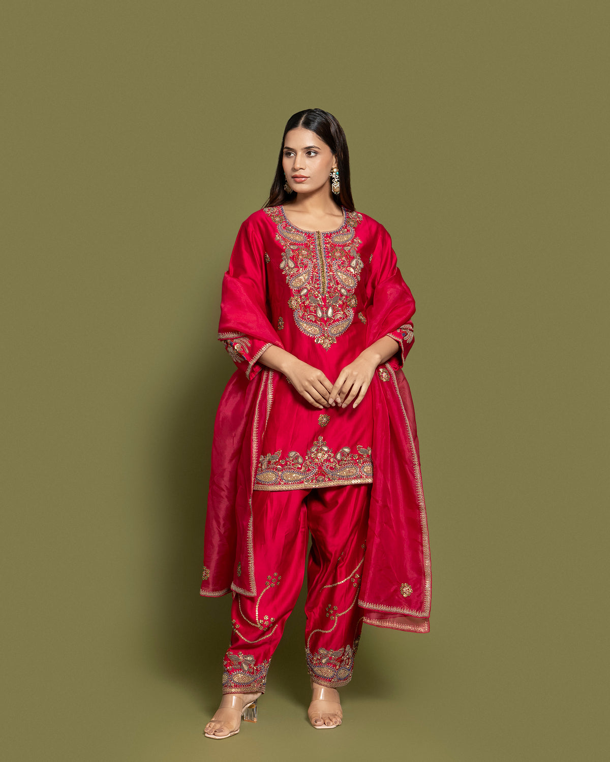 CARMINE RED FARSI SALWAR SUIT SET