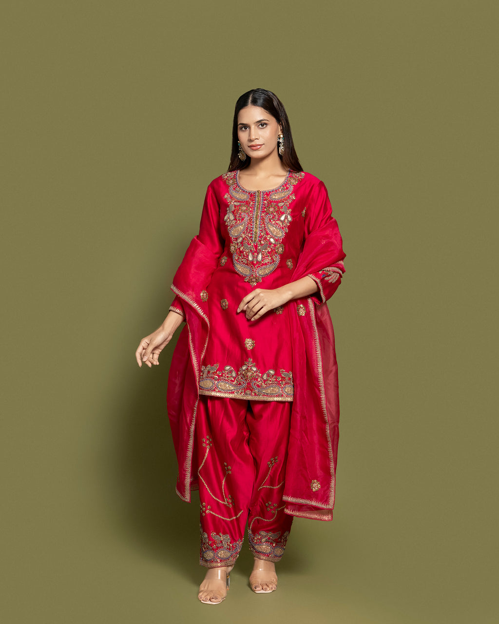 CARMINE RED FARSI SALWAR SUIT SET