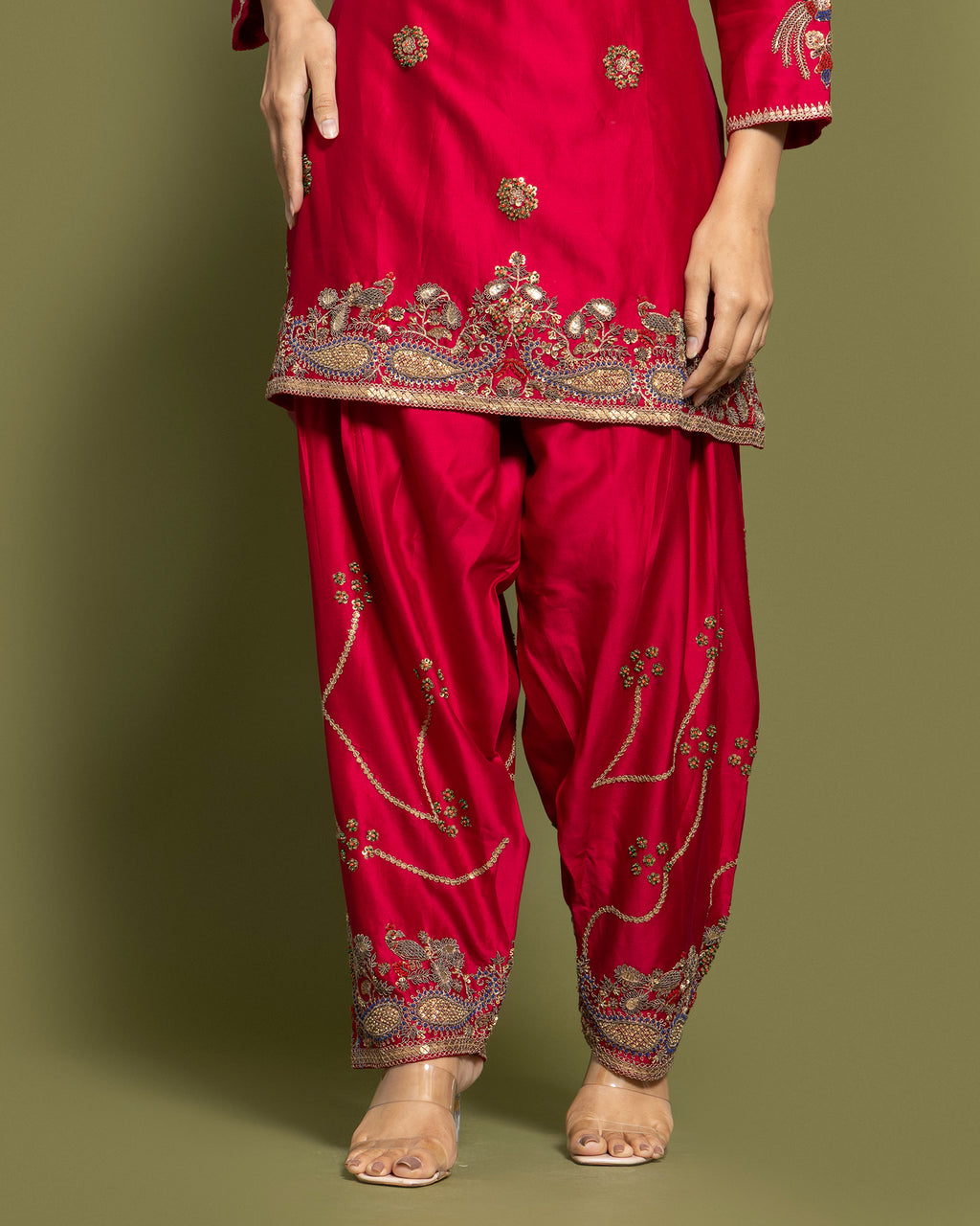 CARMINE RED FARSI SALWAR SUIT SET