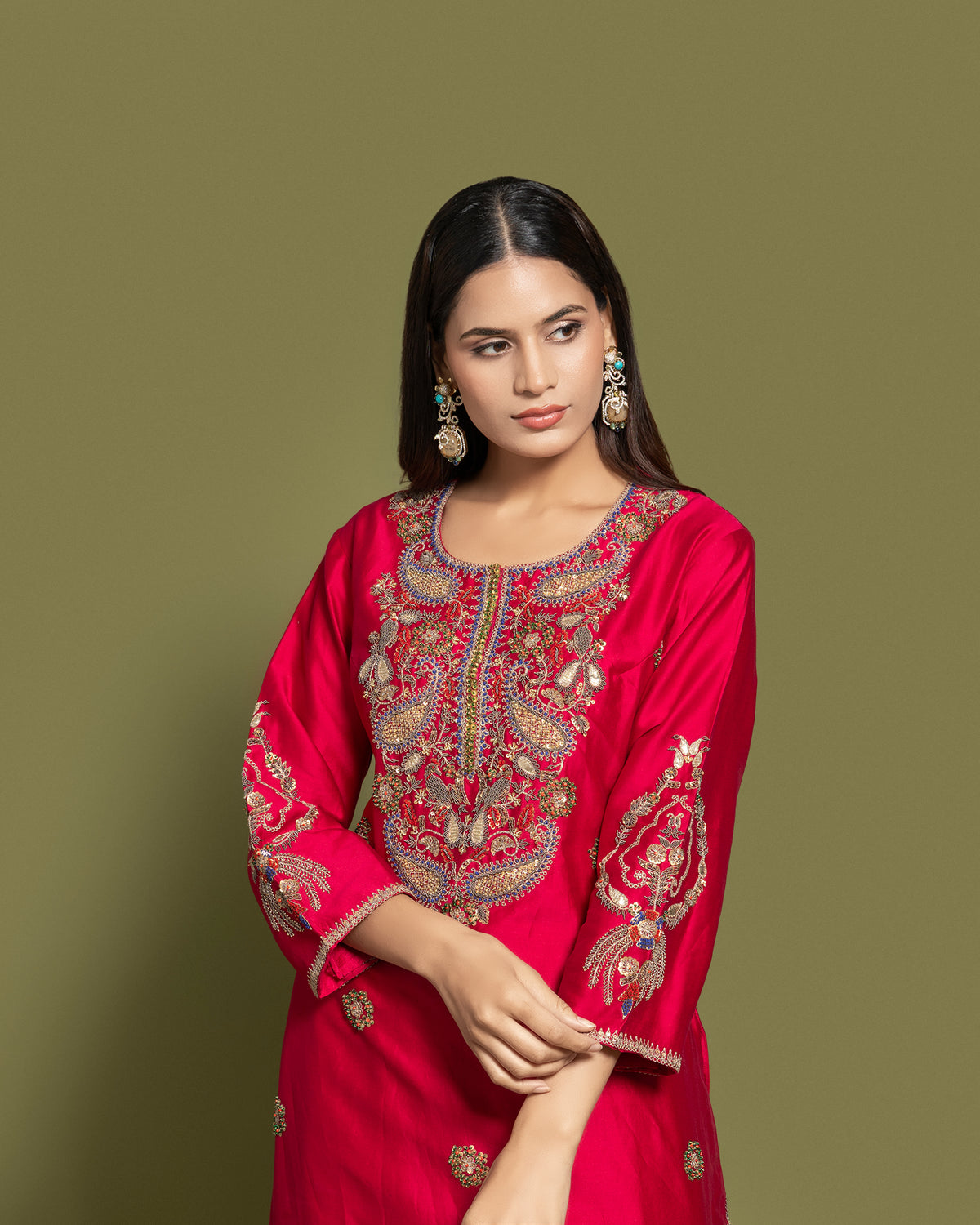 CARMINE RED FARSI SALWAR SUIT SET