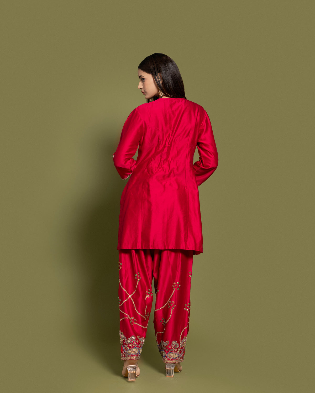 CARMINE RED FARSI SALWAR SUIT SET