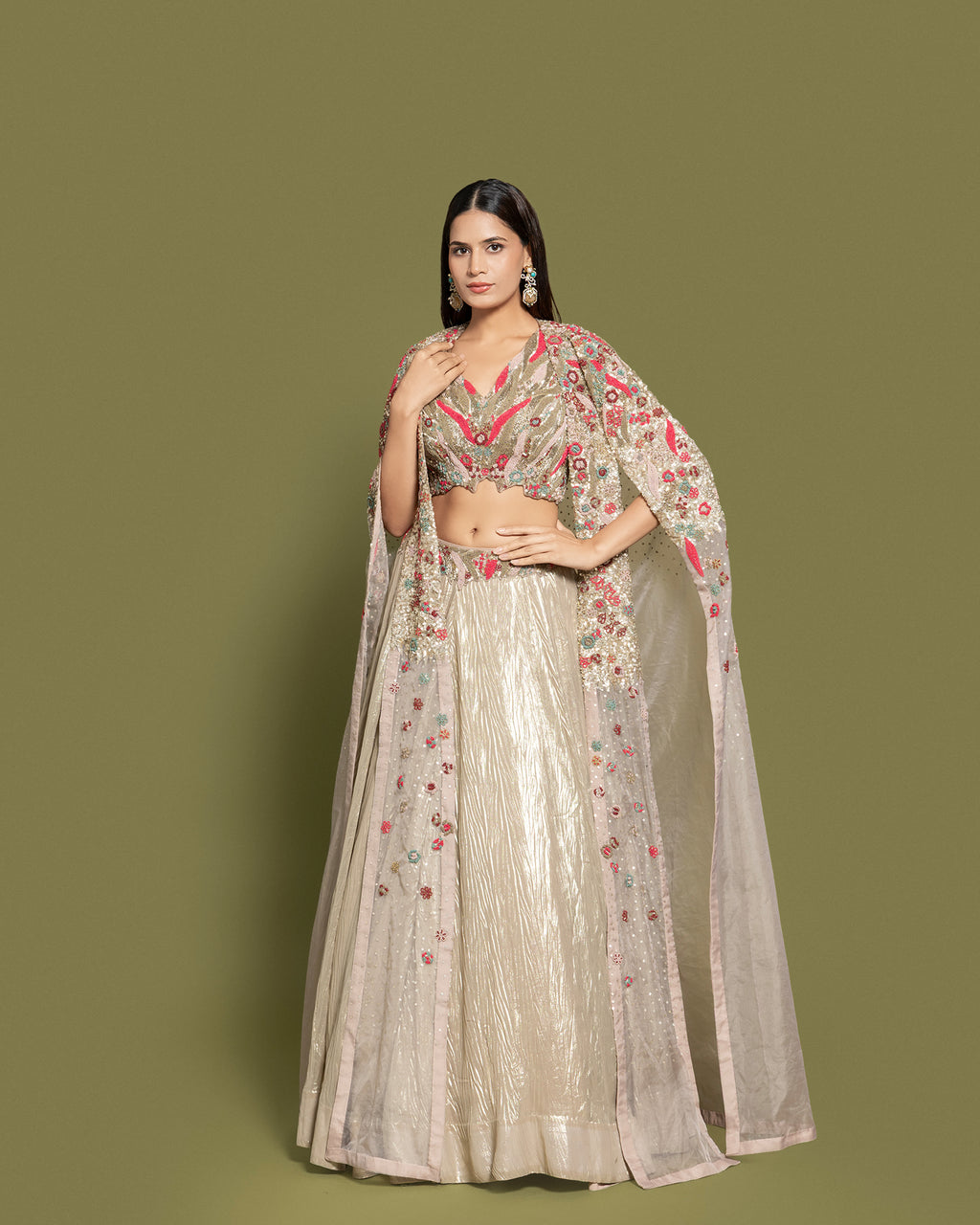 METALLIC FUSION CAPE LEHENGA ENSEMBLE