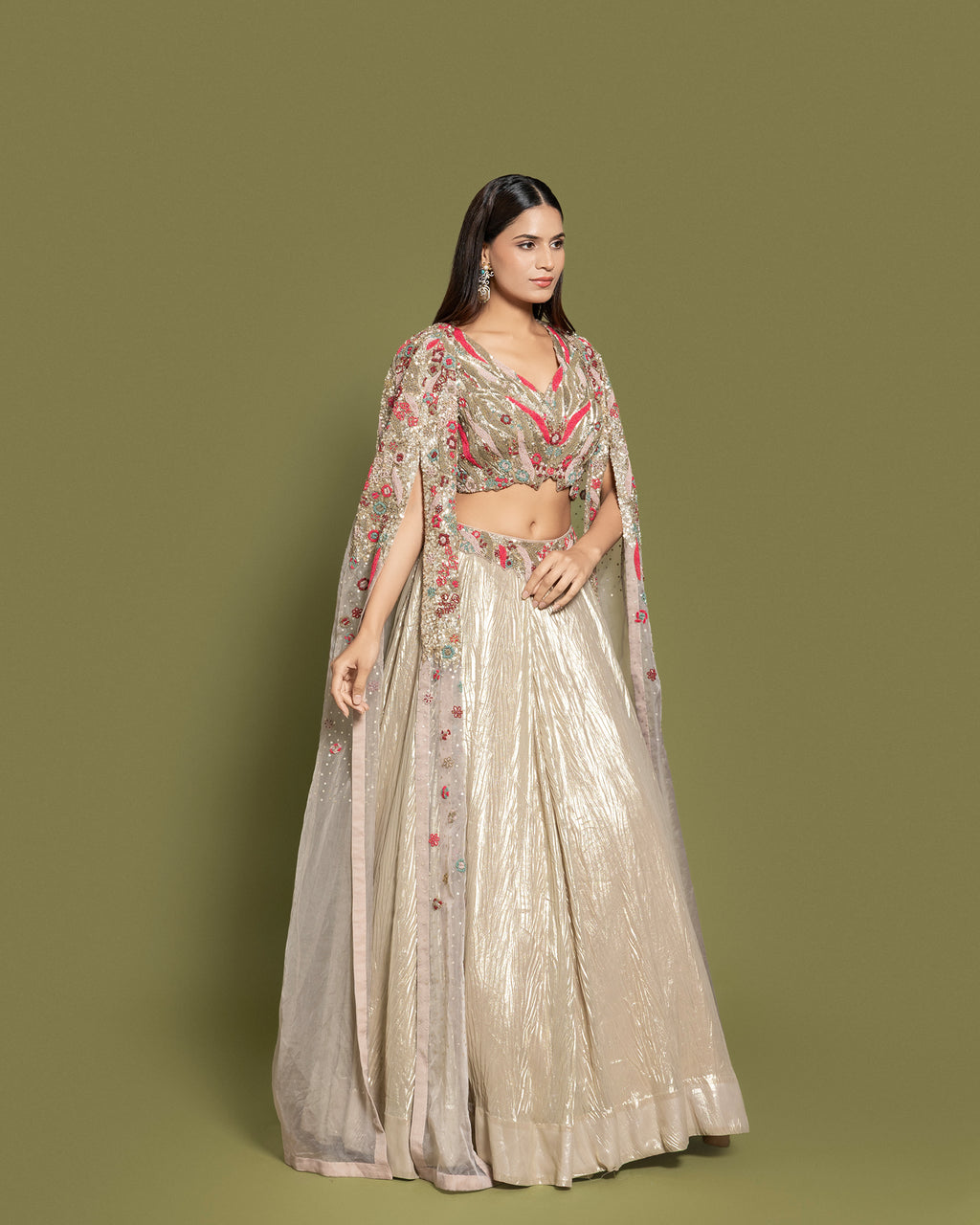 METALLIC FUSION CAPE LEHENGA ENSEMBLE