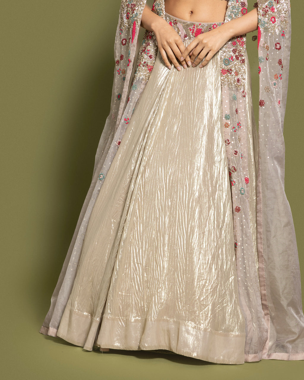 METALLIC FUSION CAPE LEHENGA ENSEMBLE