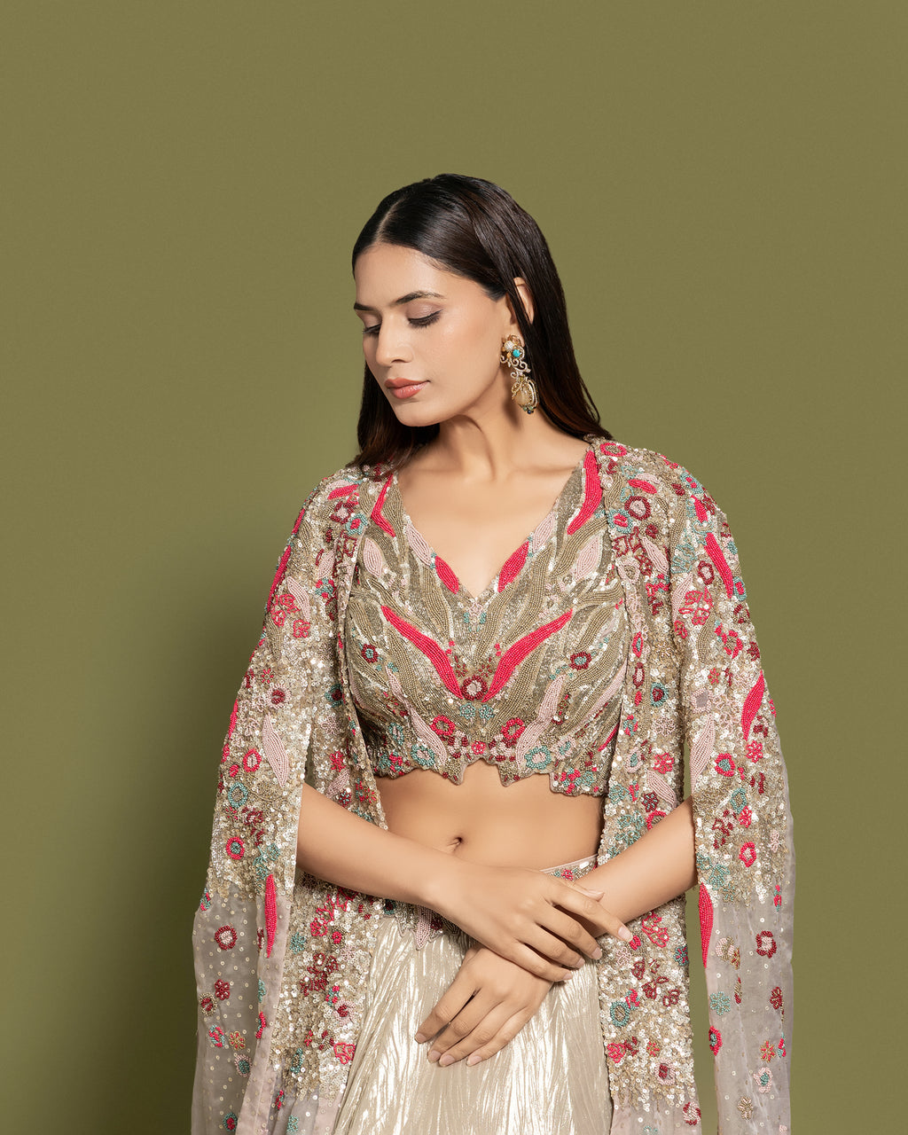 METALLIC FUSION CAPE LEHENGA ENSEMBLE