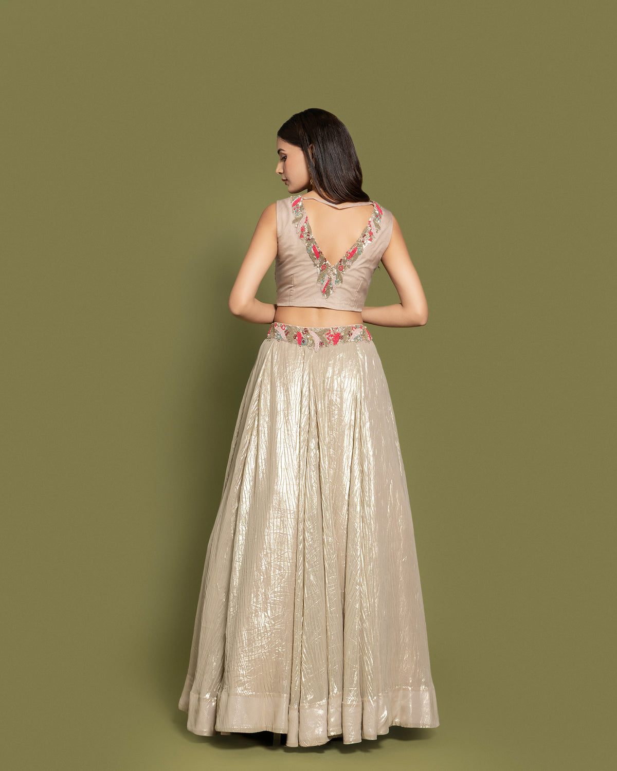 METALLIC FUSION CAPE LEHENGA ENSEMBLE