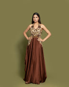 MOCHA BROWN EMBELLISHED INDO-WESTERN GOWN