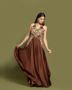 MOCHA BROWN EMBELLISHED INDO-WESTERN GOWN