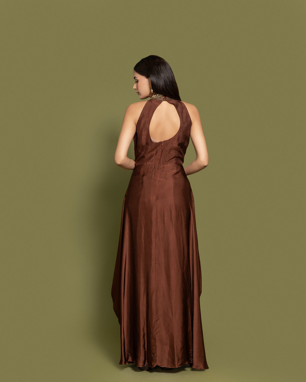 MOCHA BROWN EMBELLISHED INDO-WESTERN GOWN