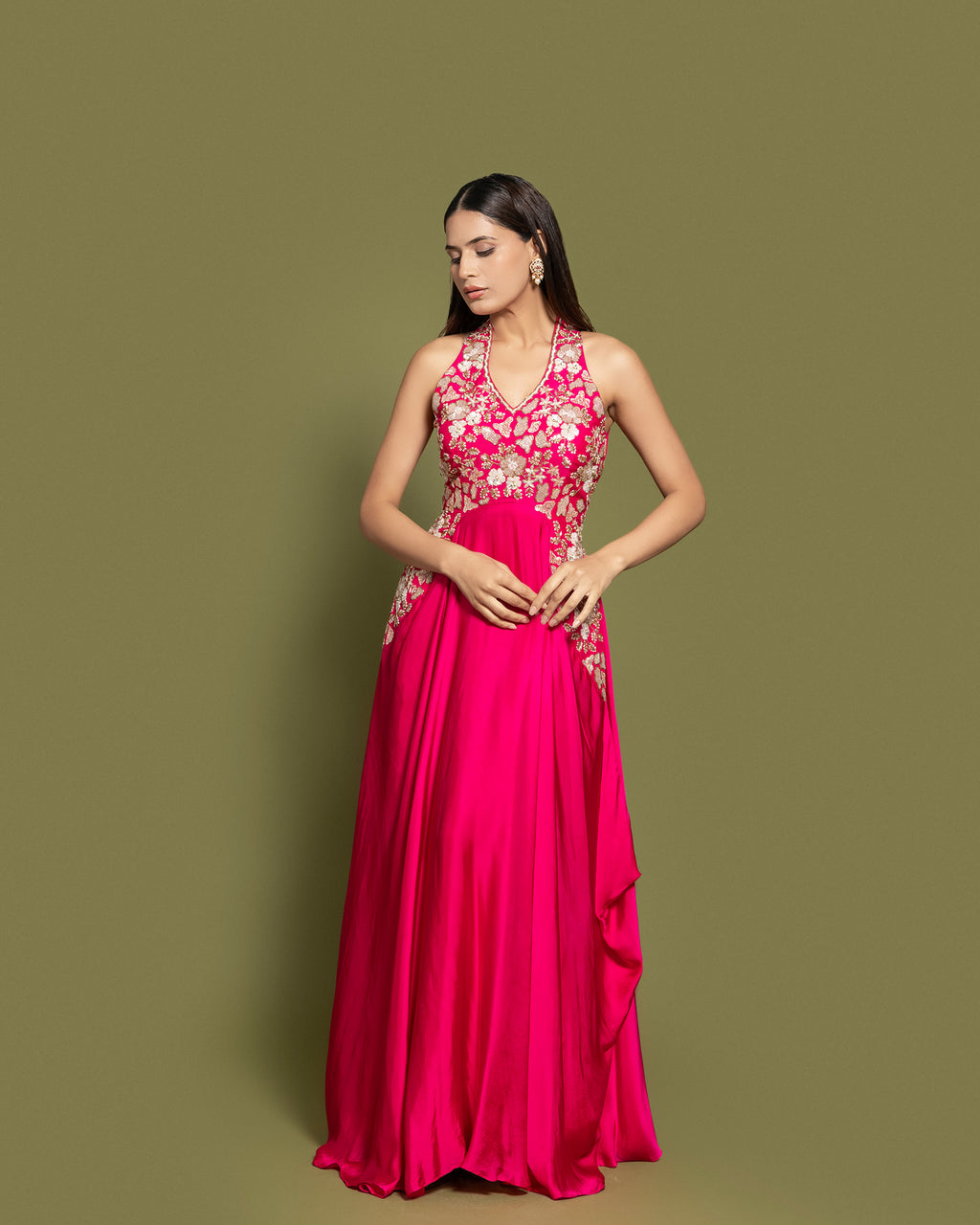 FUSCHIA PINK EMBELLISHED INDO-WESTERN GOWN