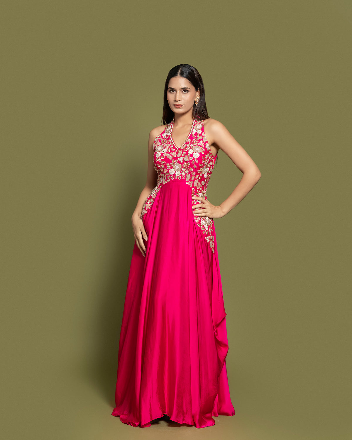 FUSCHIA PINK EMBELLISHED INDO-WESTERN GOWN