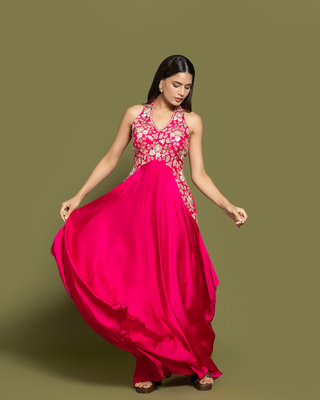 FUSCHIA PINK EMBELLISHED INDO-WESTERN GOWN