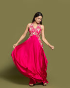 FUSCHIA PINK EMBELLISHED INDO-WESTERN GOWN