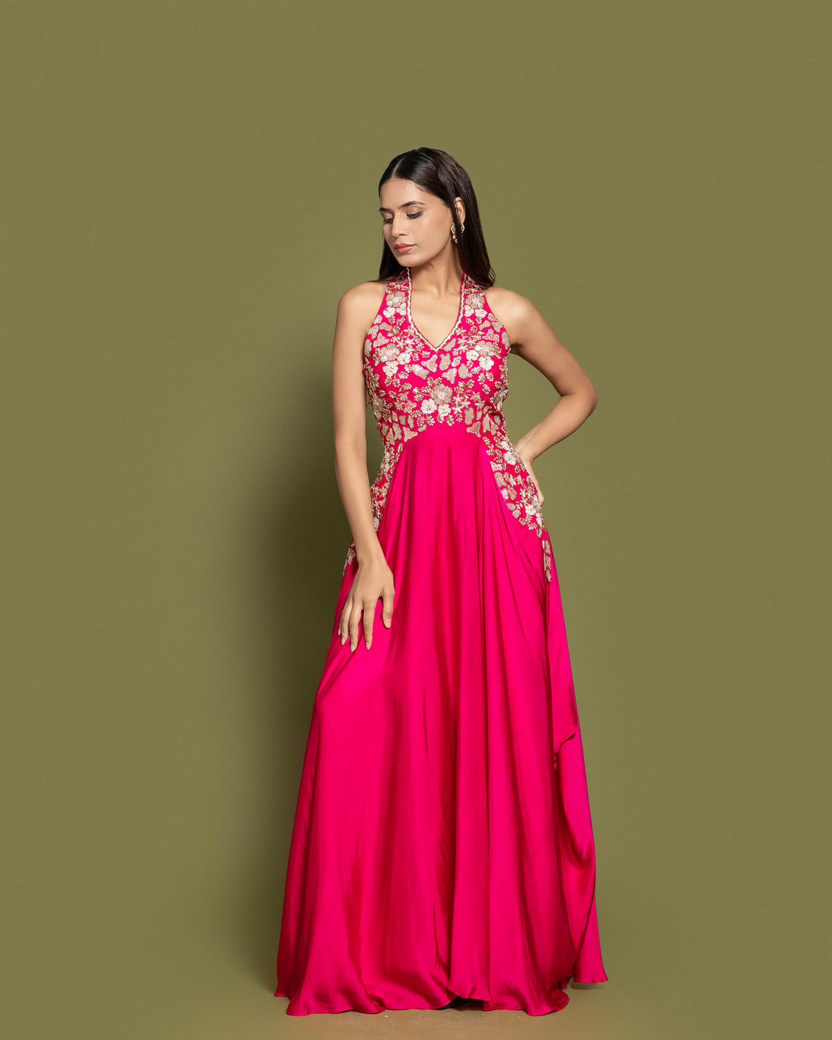 FUSCHIA PINK EMBELLISHED INDO-WESTERN GOWN