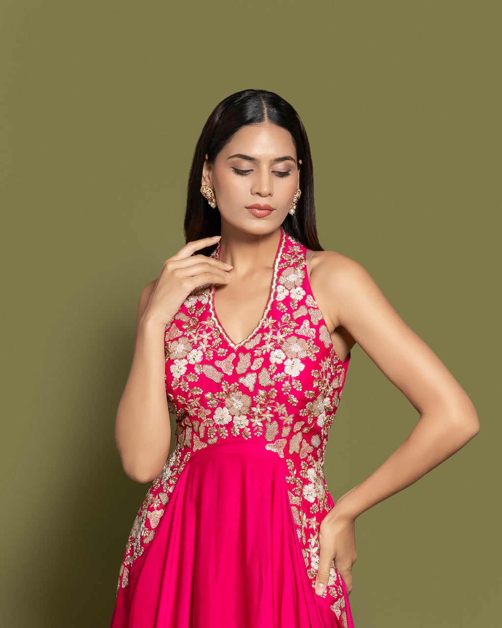 FUSCHIA PINK EMBELLISHED INDO-WESTERN GOWN