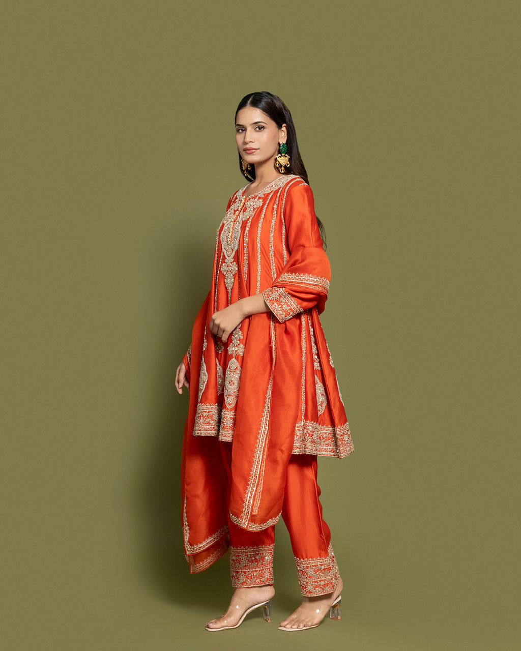 TANGERINE RUST FARSI SALWAR SUIT SET