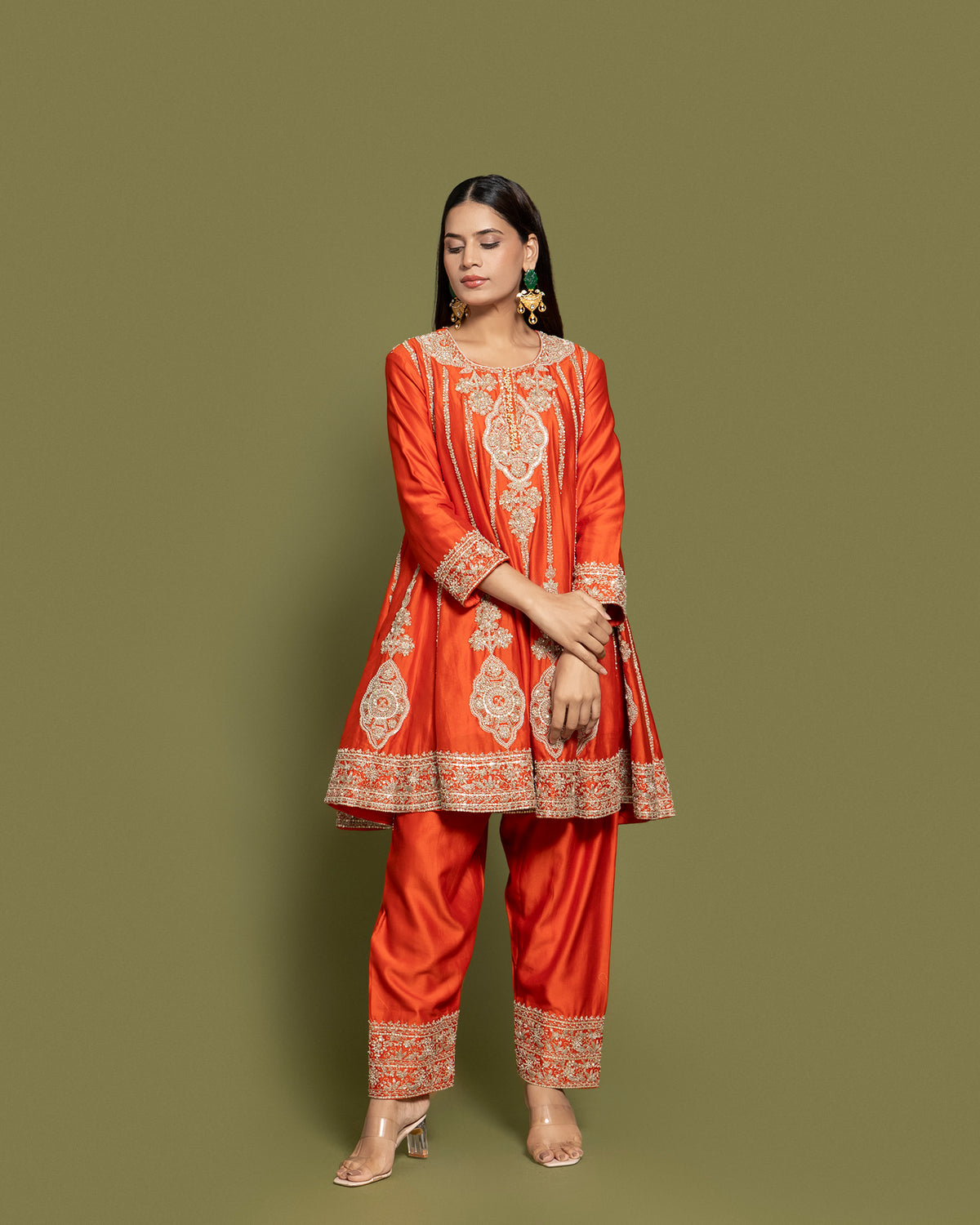 TANGERINE RUST FARSI SALWAR SUIT SET