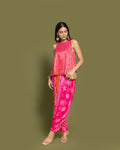 METALLIC RANI STRIPED BANDHEJ DHOTI SET