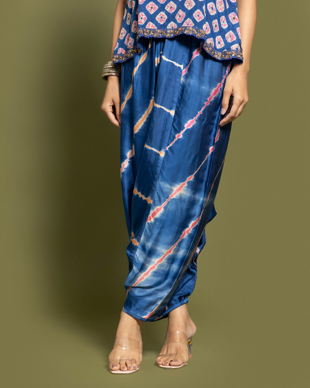 INDIGO AND RANI BANDHEJ DHOTI PANTS SET