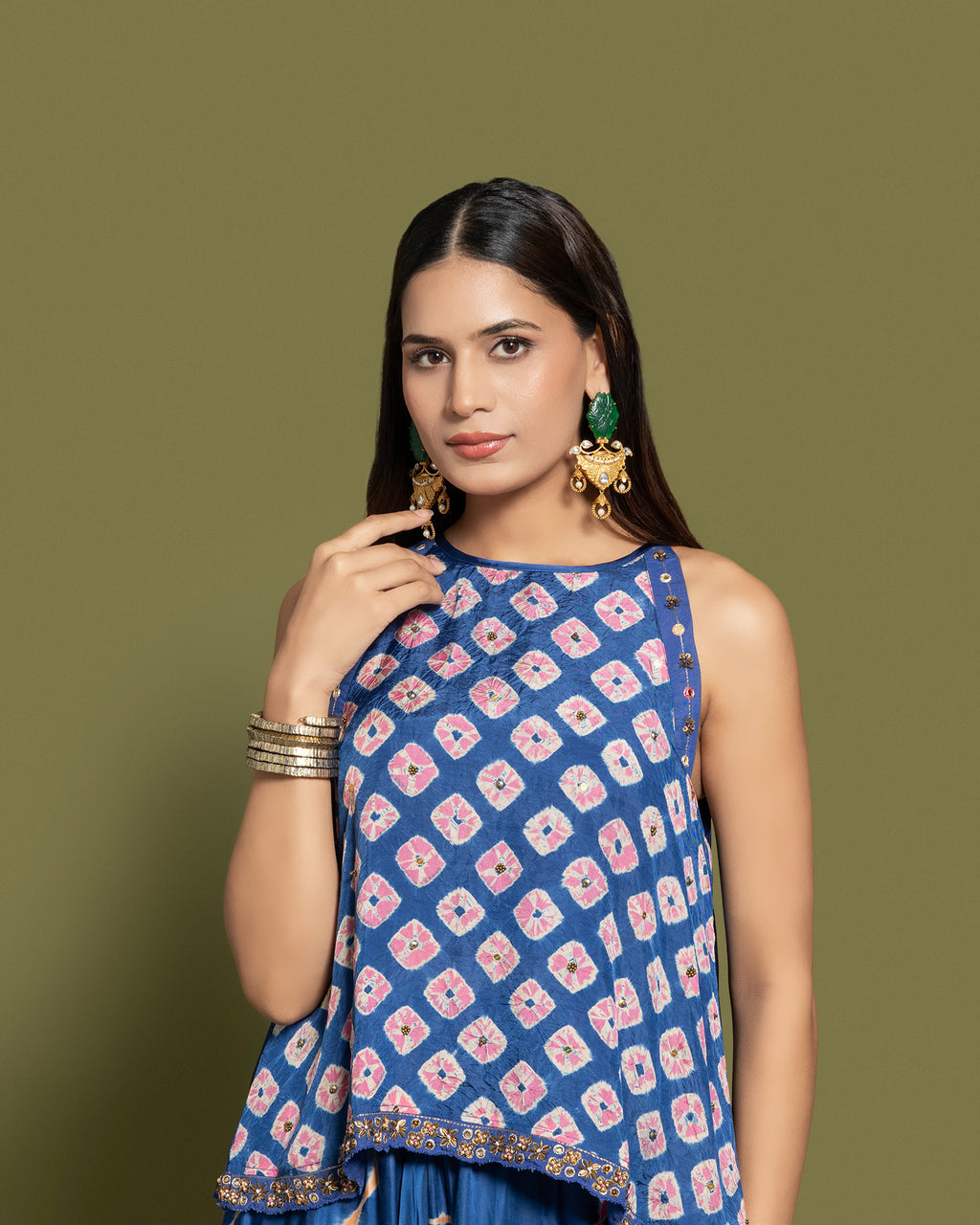 INDIGO AND RANI BANDHEJ DHOTI PANTS SET