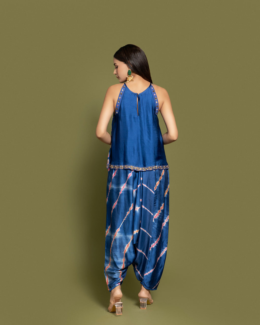 INDIGO AND RANI BANDHEJ DHOTI PANTS SET