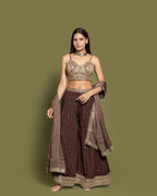 COFFEE BROWN AJRAKH PRINT CROP TOP & PALAZZO ENSEMBLE