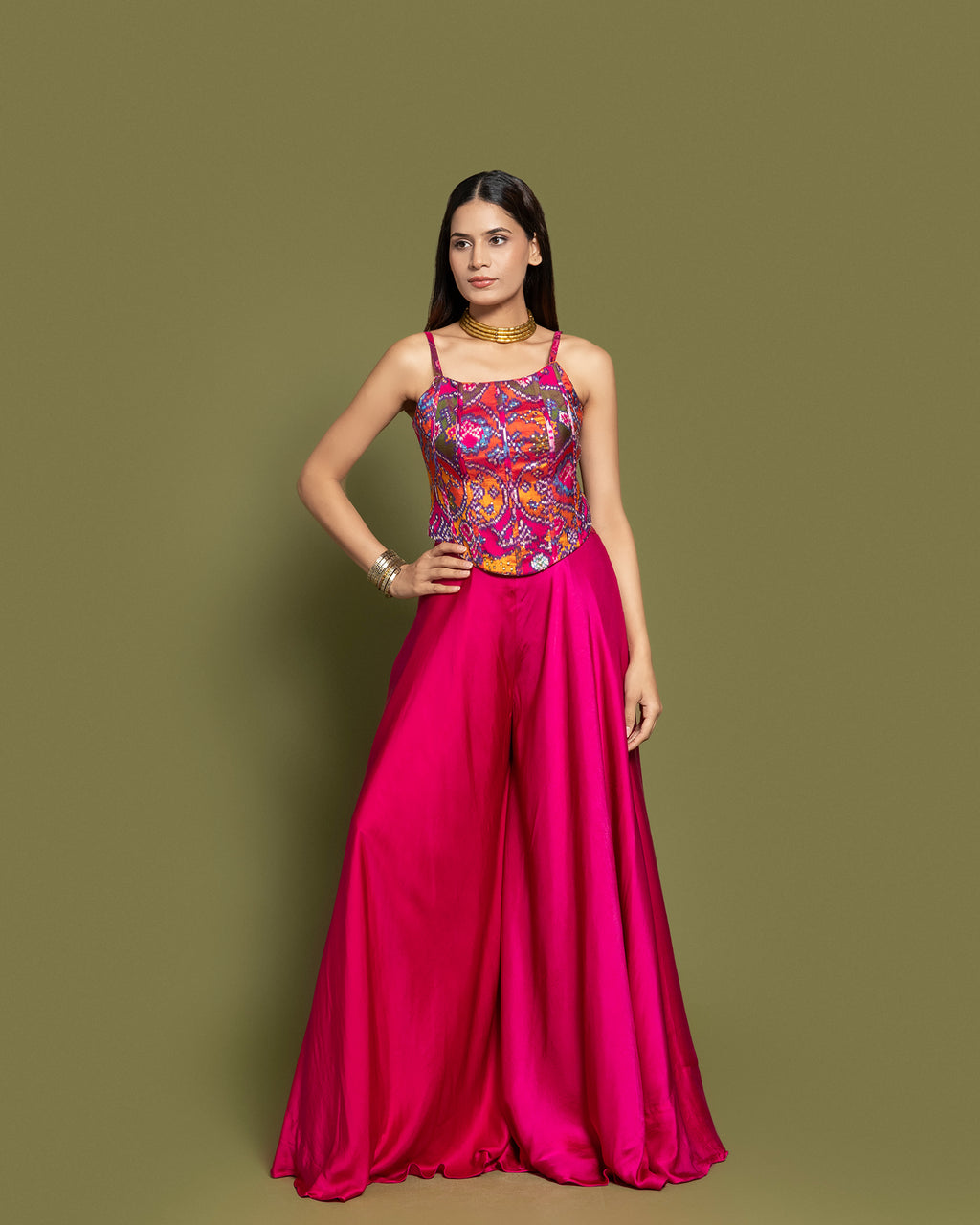 RANI PINK IKAT PATOLA CORSET ENSEMBLE