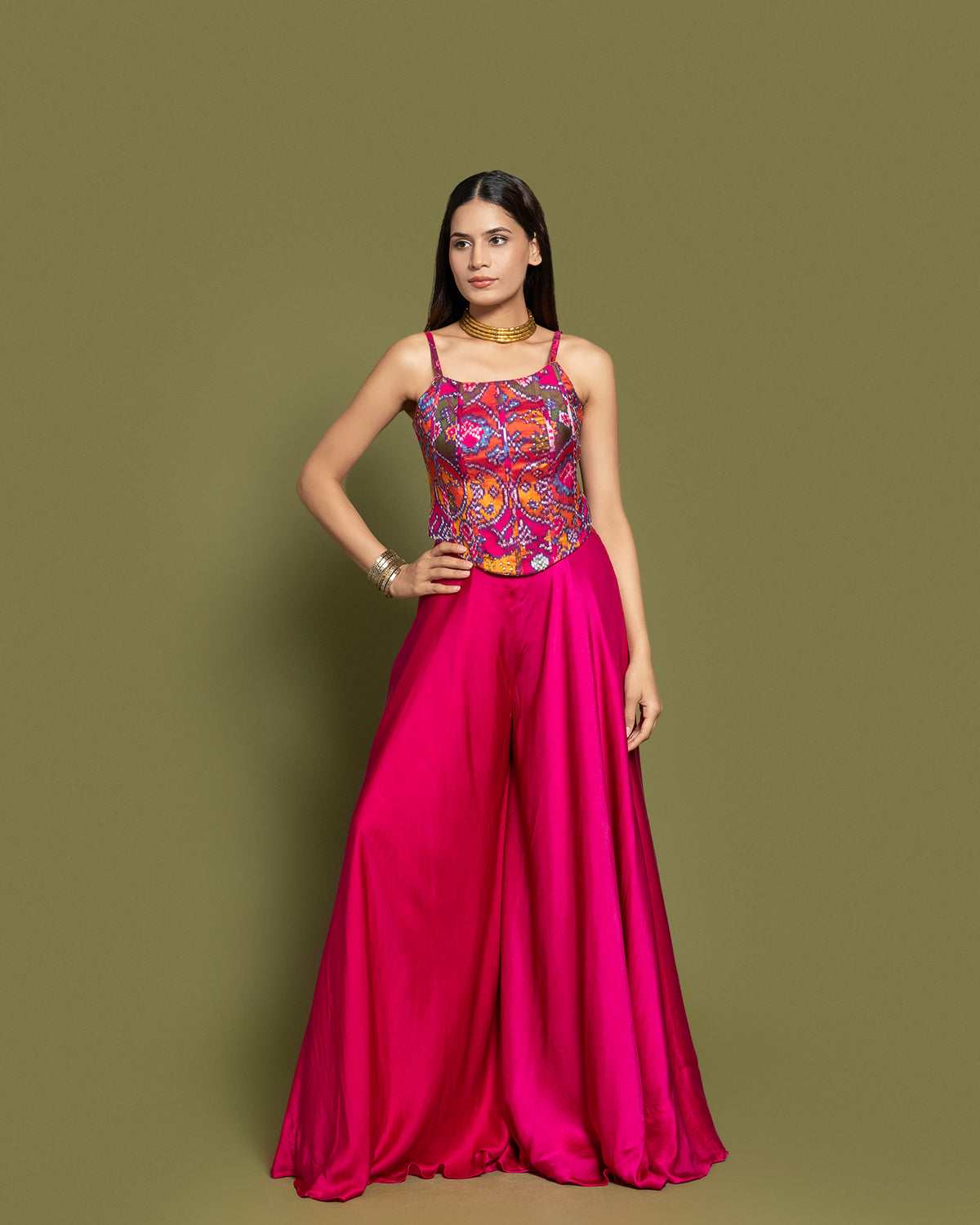 RANI PINK IKAT PATOLA CORSET ENSEMBLE