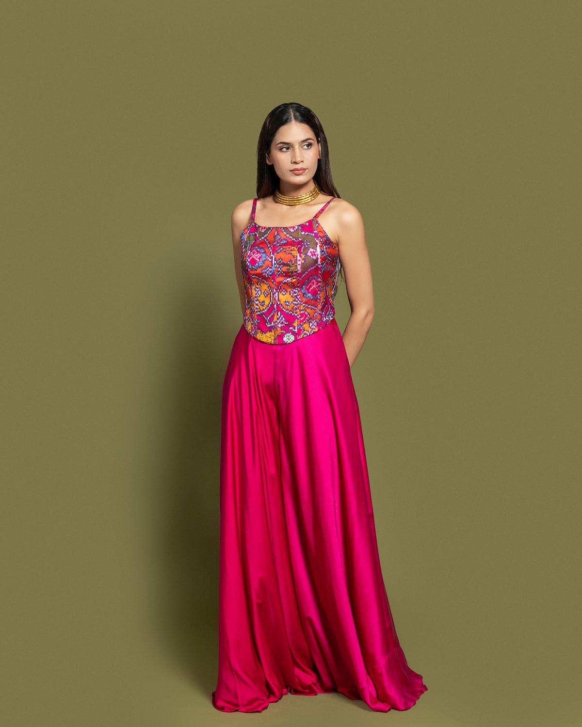 RANI PINK IKAT PATOLA CORSET ENSEMBLE