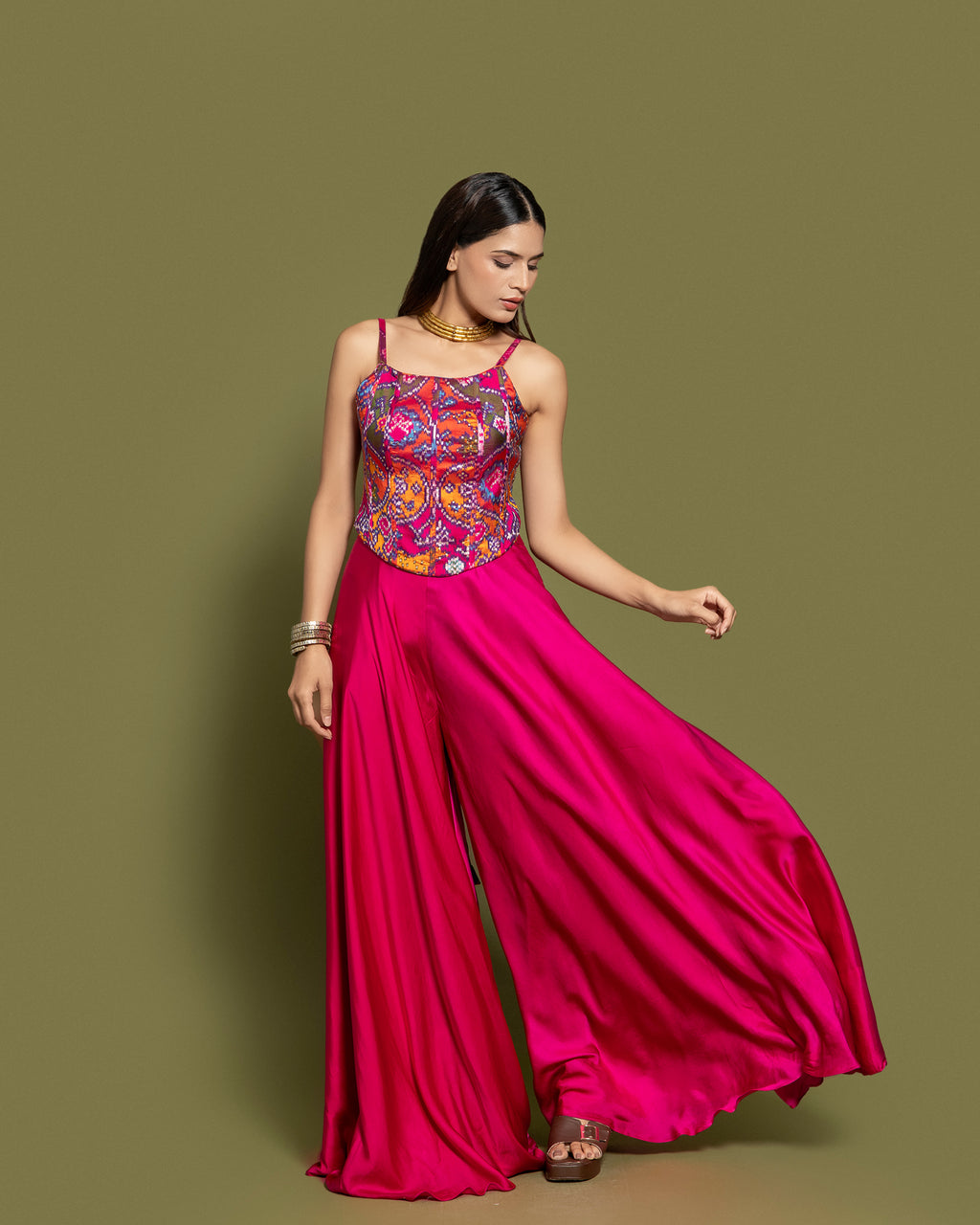 RANI PINK IKAT PATOLA CORSET ENSEMBLE