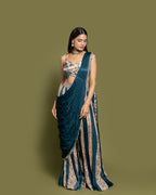 TEAL & BEIGE PRE-DRAPED SAREE