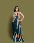 TEAL & BEIGE PRE-DRAPED SAREE