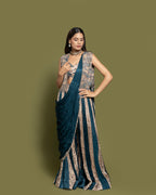 TEAL & BEIGE PRE-DRAPED SAREE