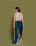TEAL & BEIGE PRE-DRAPED SAREE