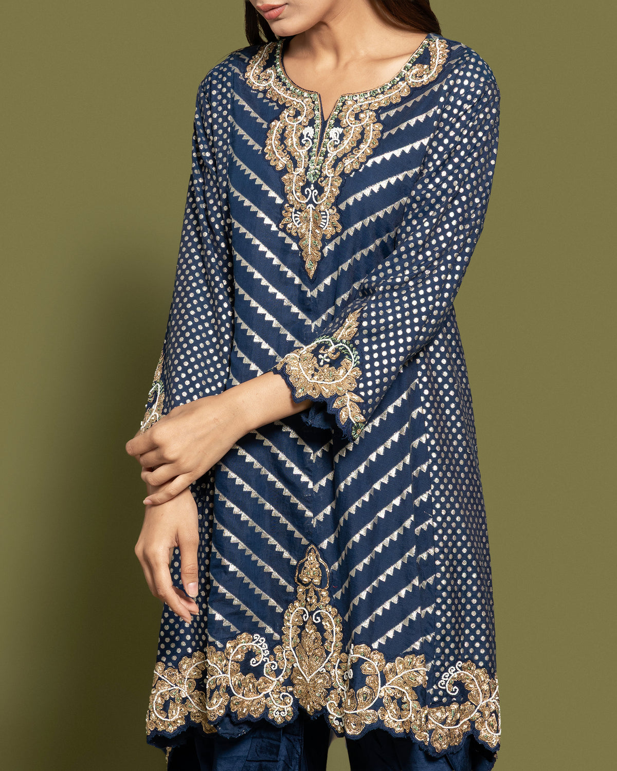 INK BLUE BANARASI SILK SUIT SET