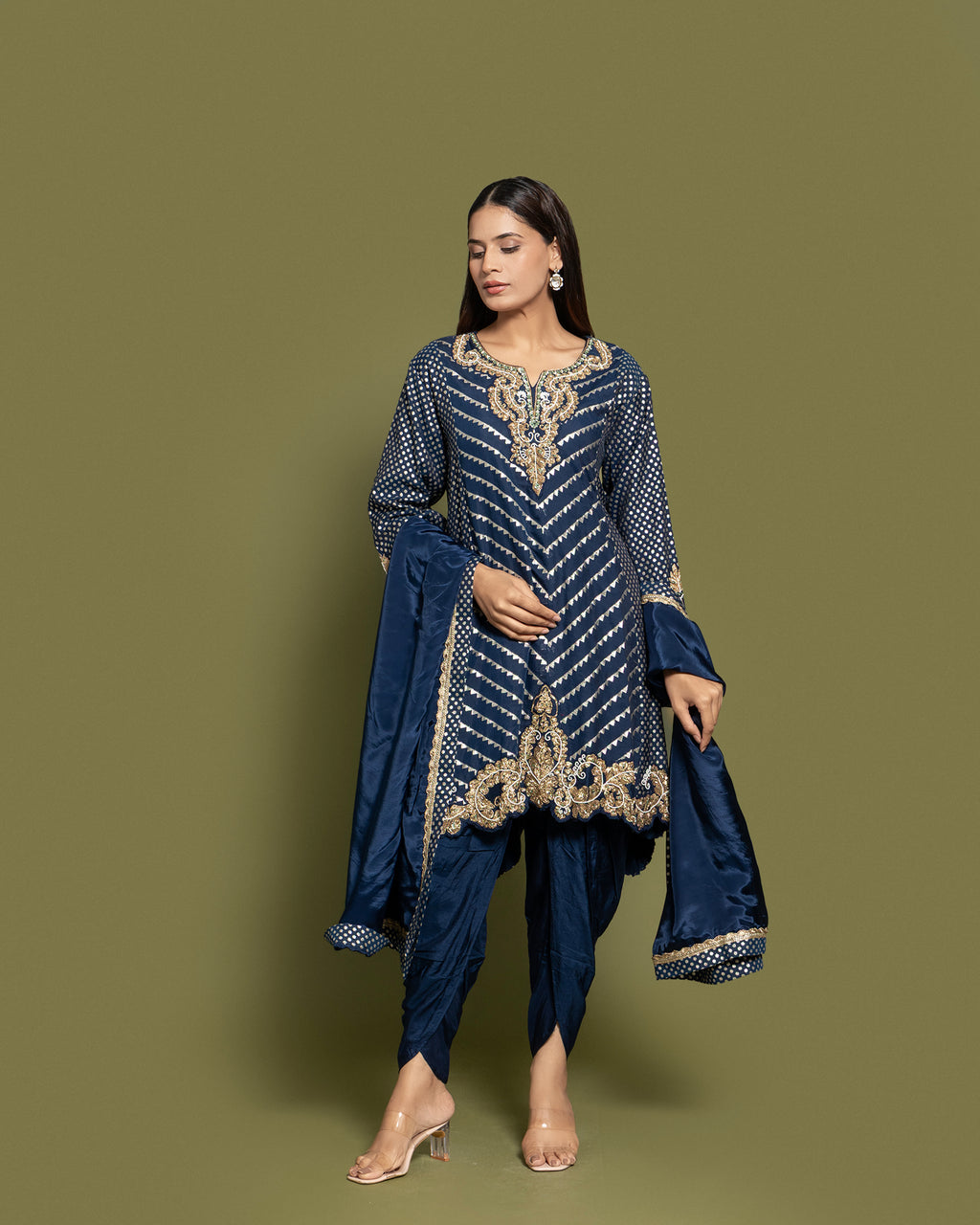 INK BLUE BANARASI SILK SUIT SET
