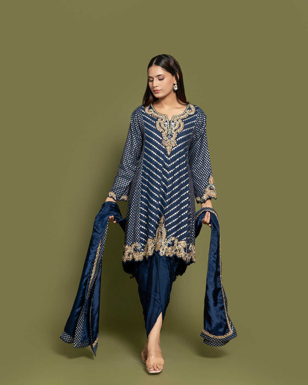 INK BLUE BANARASI SILK SUIT SET