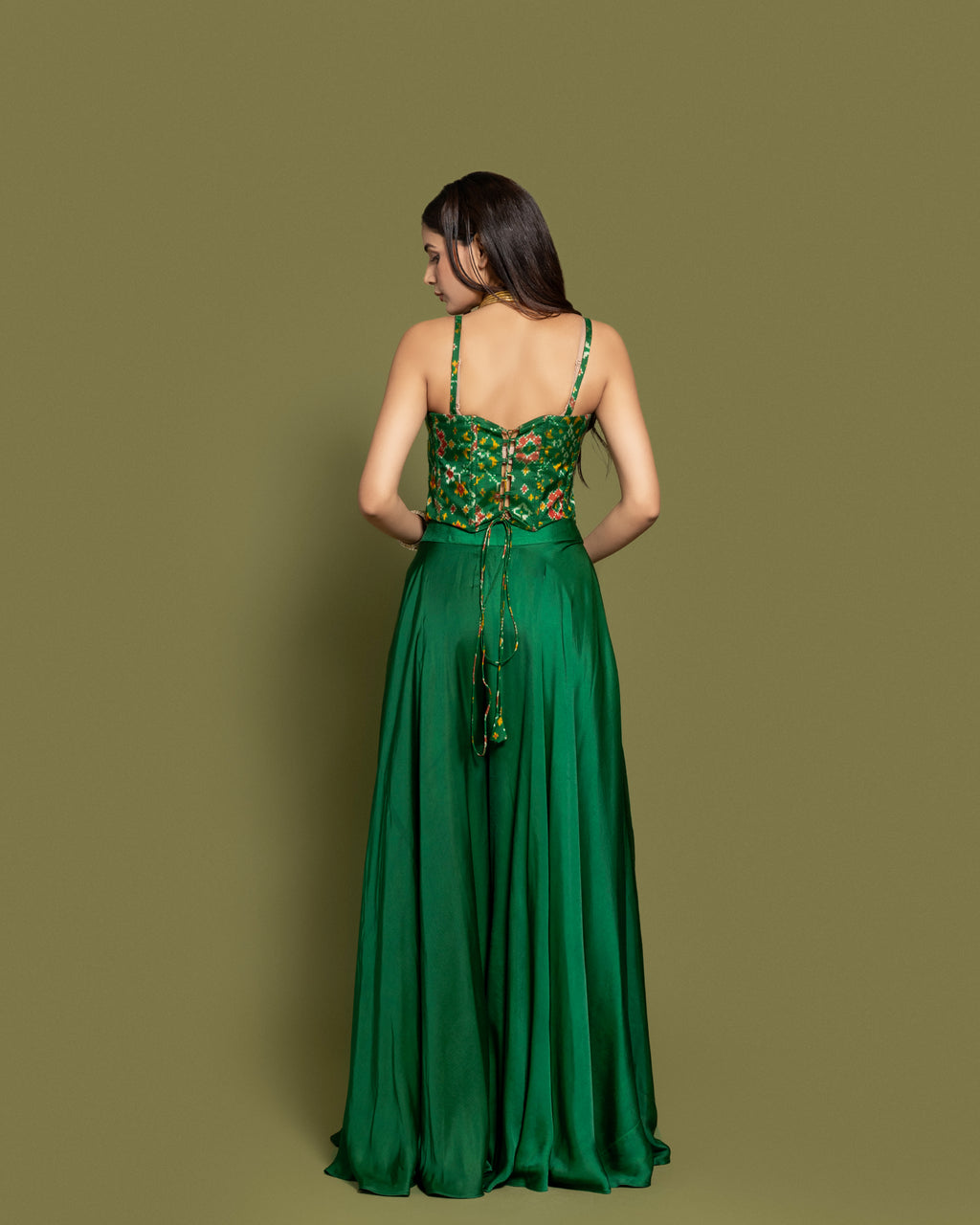 BOTTLE GREEN CORSET TOP & PALAZZO ENSEMBLE