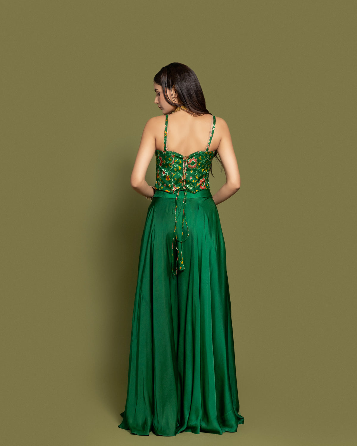 BOTTLE GREEN CORSET TOP & PALAZZO ENSEMBLE