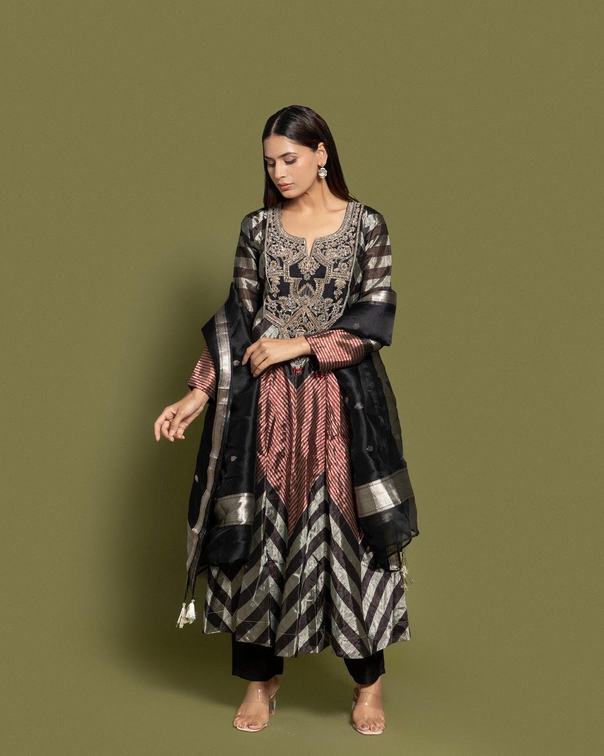 MIDNIGHT STEEL KANJEEVARAM ANARKALI SUIT SET