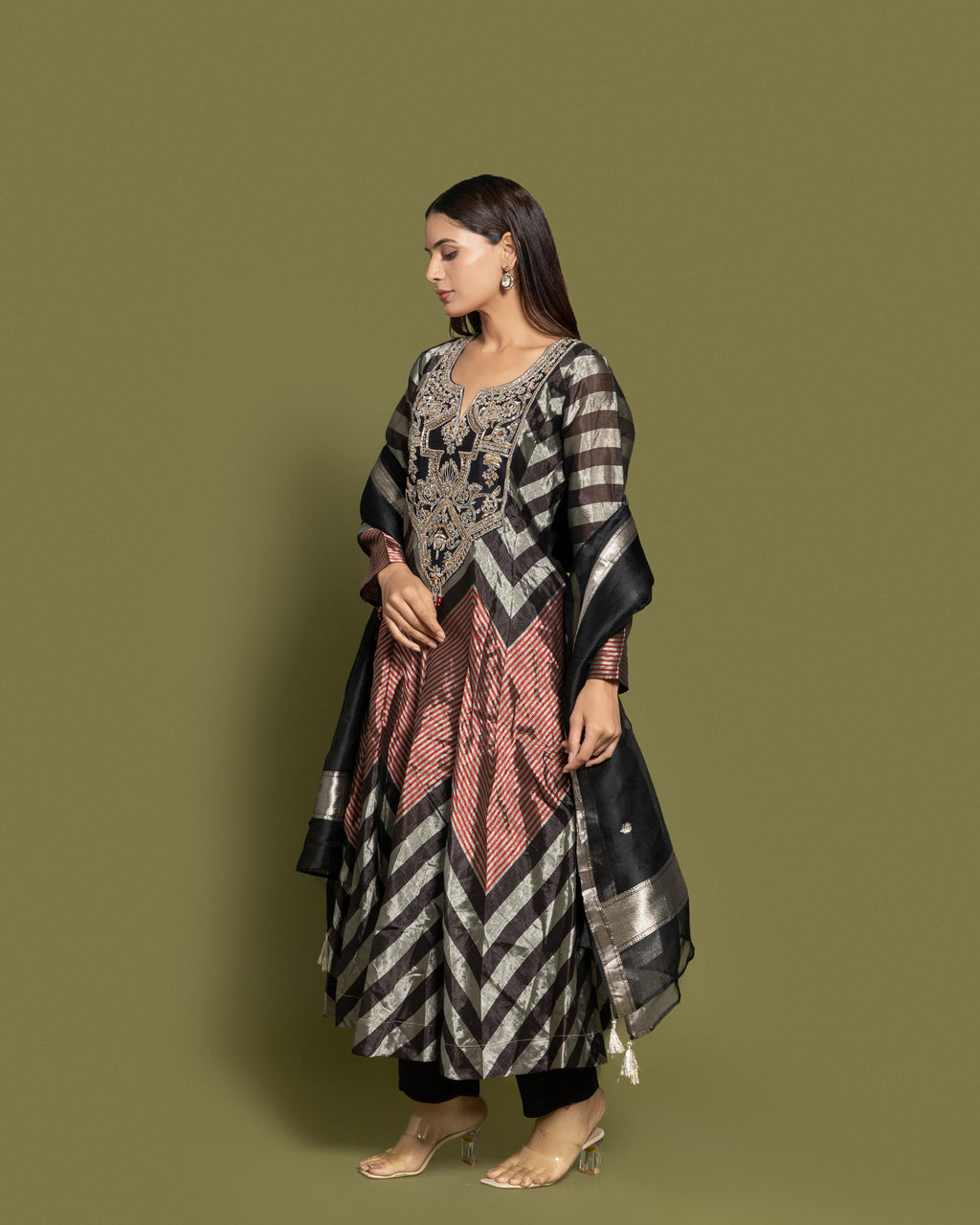 MIDNIGHT STEEL KANJEEVARAM ANARKALI SUIT SET