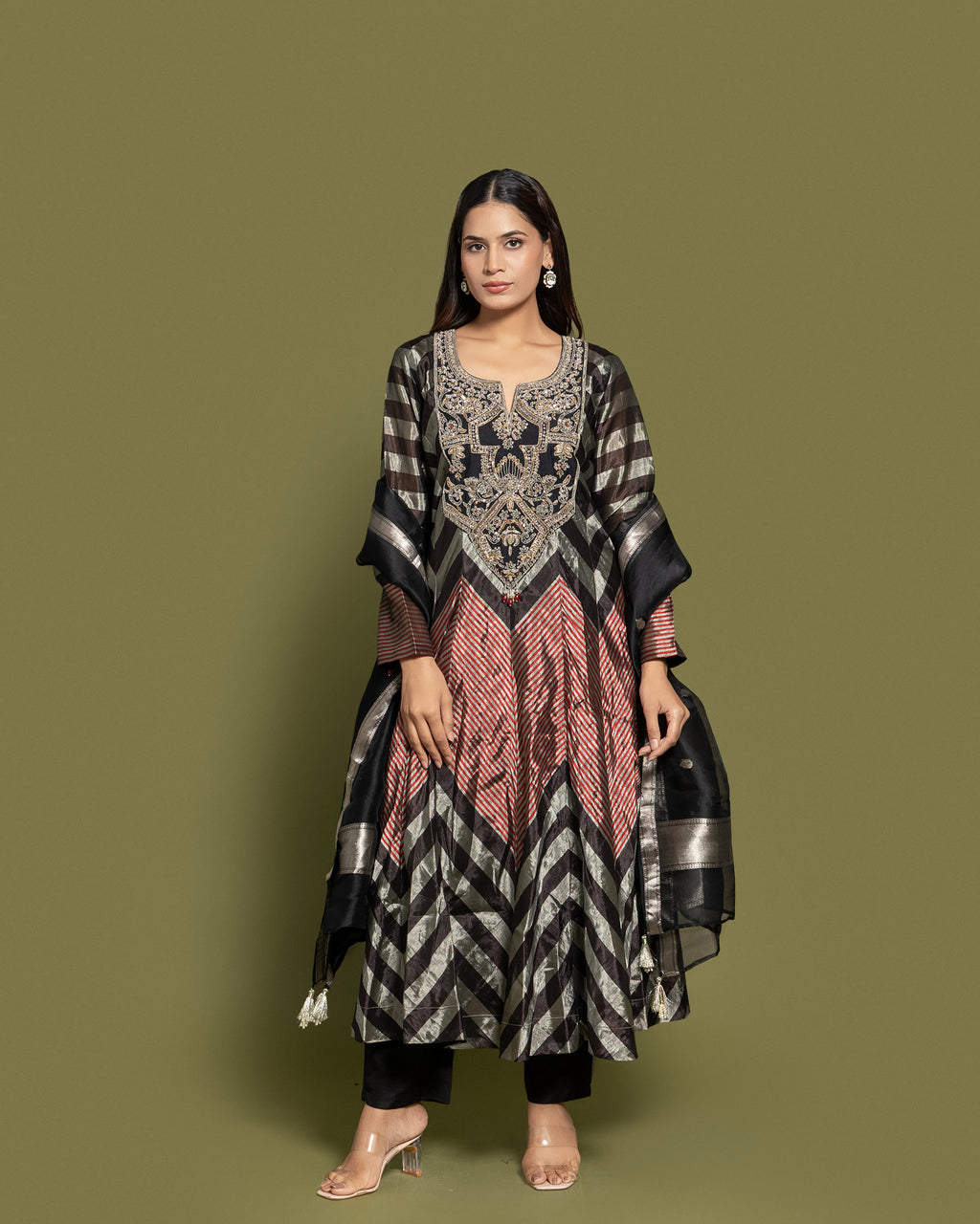 MIDNIGHT STEEL KANJEEVARAM ANARKALI SUIT SET