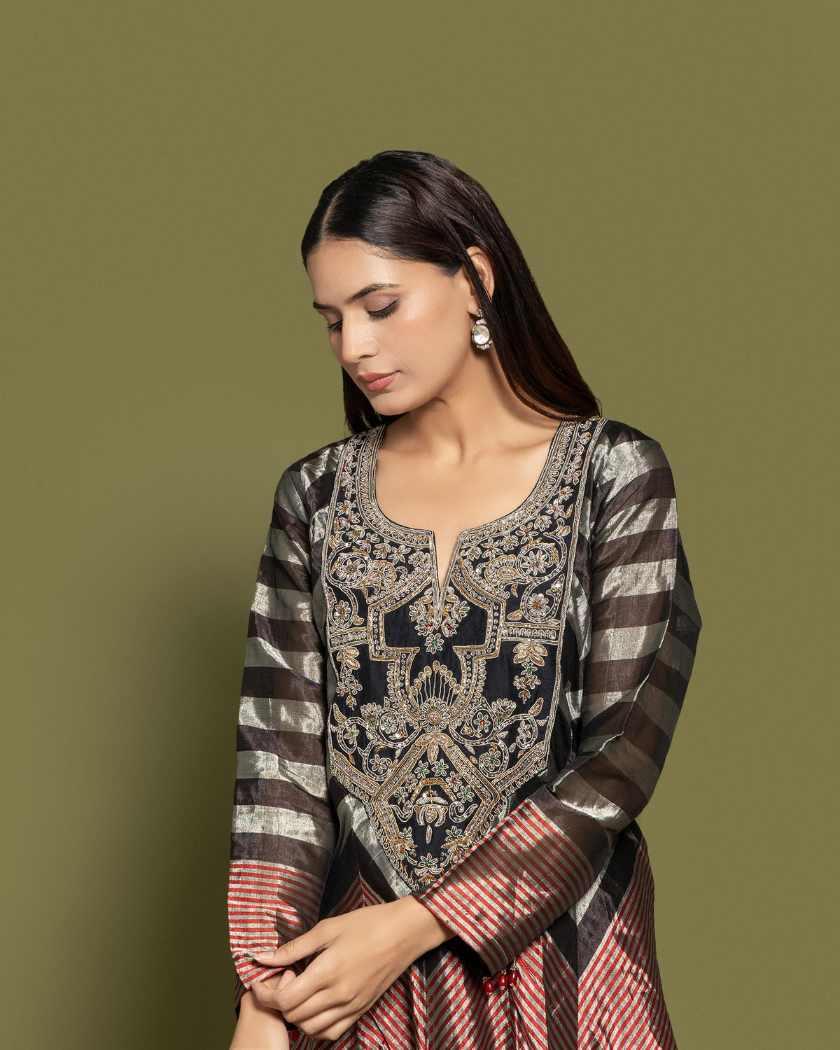 MIDNIGHT STEEL KANJEEVARAM ANARKALI SUIT SET
