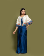 PRUSSIAN BLUE DRAPE SKIRT SET WITH CAPE